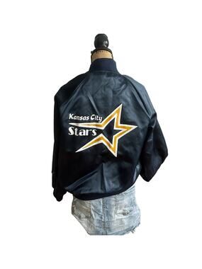 VINTAGE MADE IN USA - 80s NEMESIS SPORTSWEAR  men's Satin BLUE bomber jacket MED